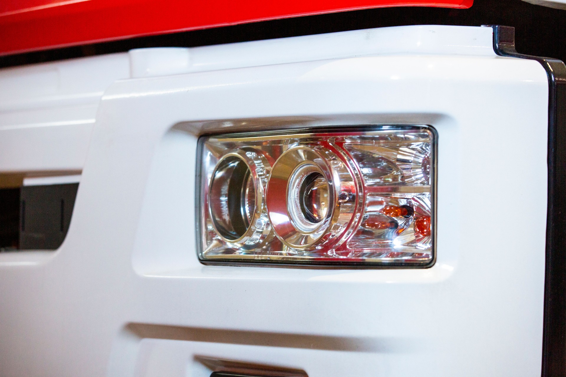 Fire truck headlight close up