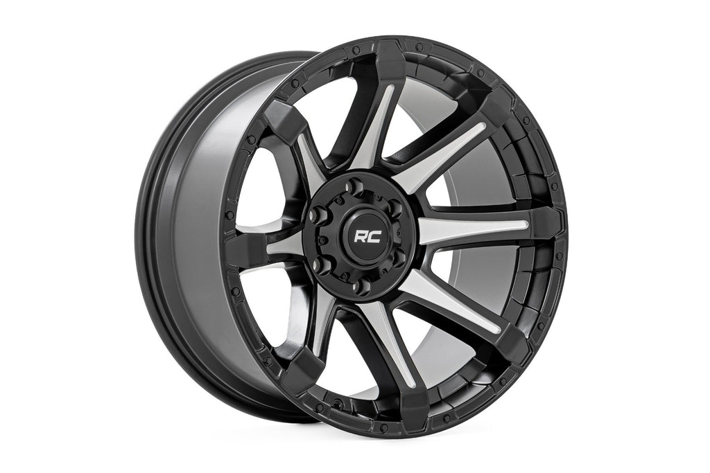 Rough Country 81 Series Wheel | One-Piece | Semi Gloss Black w/machined spokes | 20x9 | 8x180 | 0mm